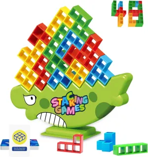 Tower Stack Board Games for Kids 8-12 Years, 48PCS Balance Building Blocks, Stack Attack Toy for 2 Players, Family, Parties, Travel, Adults