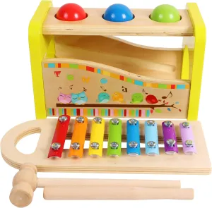 TOWO Wooden Hammer Ball and Xylophone Set - Mallet and Pegs Pound a Ball Tap Bench- Toys for Babies 1 Year Old Baby Boy Girl Toddler Gift - Small Motor Skill Sensory Musical Activity Toys for Kids