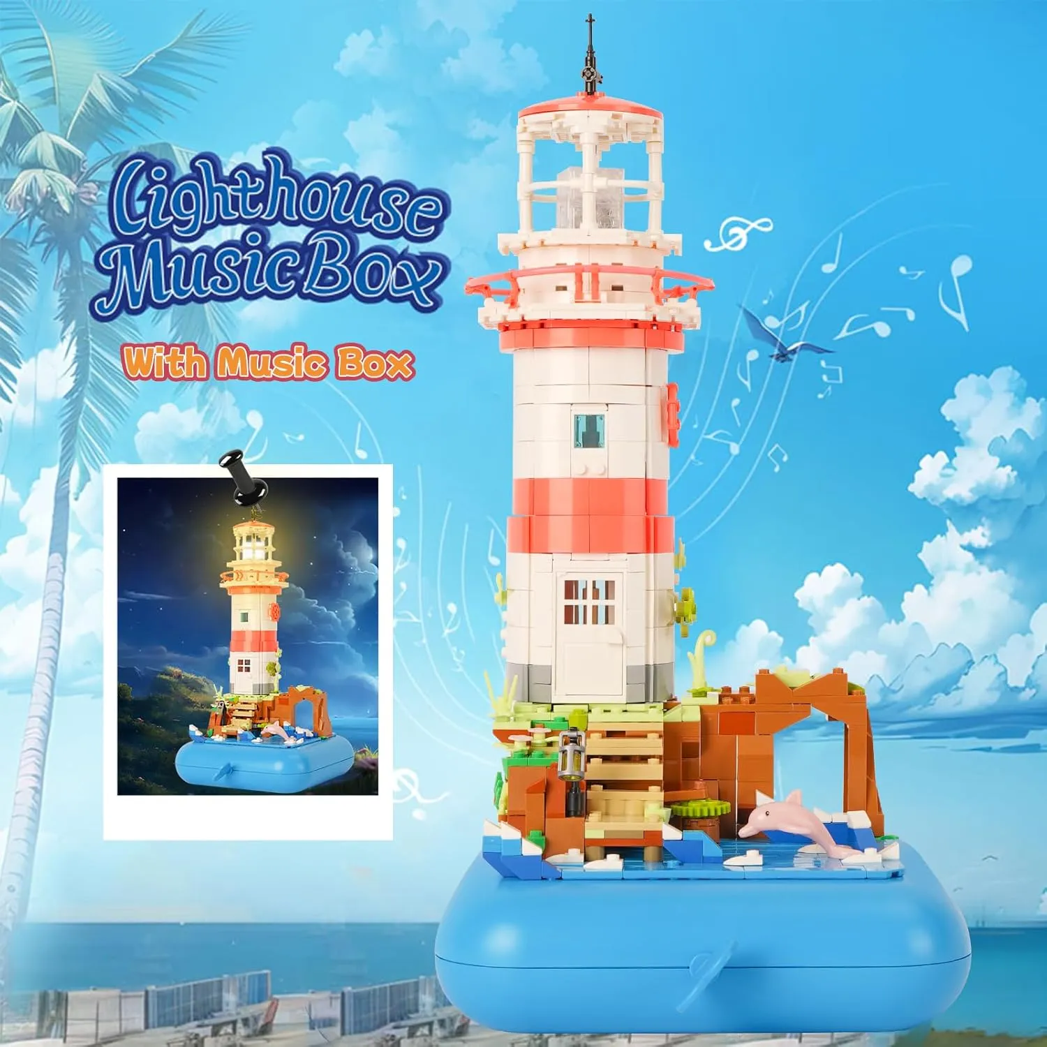 Toy Building Block Set, Lighthouse with Music Box Small Bricks Kit, Creative Construction Mini Building Block, 3D Puzzle Hobbies Christmas Birthday Gift for Kids Boys Girls 8  909 PCS