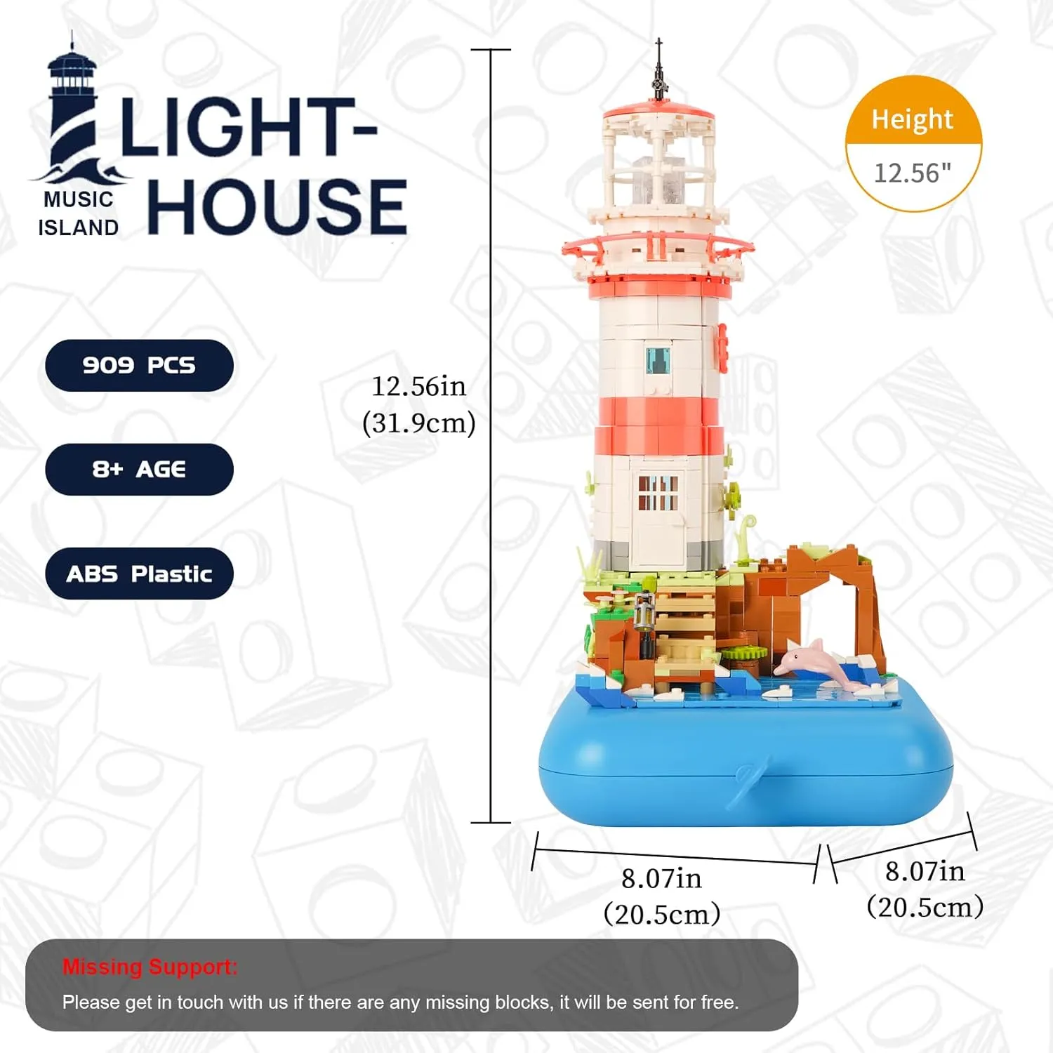Toy Building Block Set, Lighthouse with Music Box Small Bricks Kit, Creative Construction Mini Building Block, 3D Puzzle Hobbies Christmas Birthday Gift for Kids Boys Girls 8  909 PCS