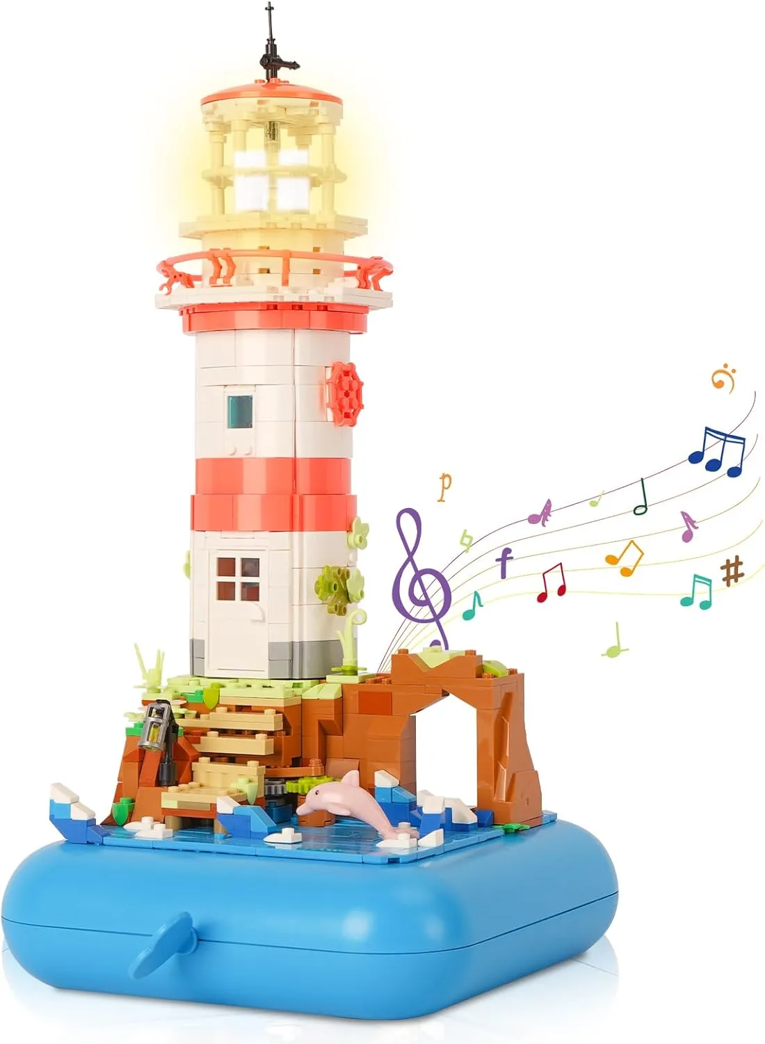Toy Building Block Set, Lighthouse with Music Box Small Bricks Kit, Creative Construction Mini Building Block, 3D Puzzle Hobbies Christmas Birthday Gift for Kids Boys Girls 8  909 PCS