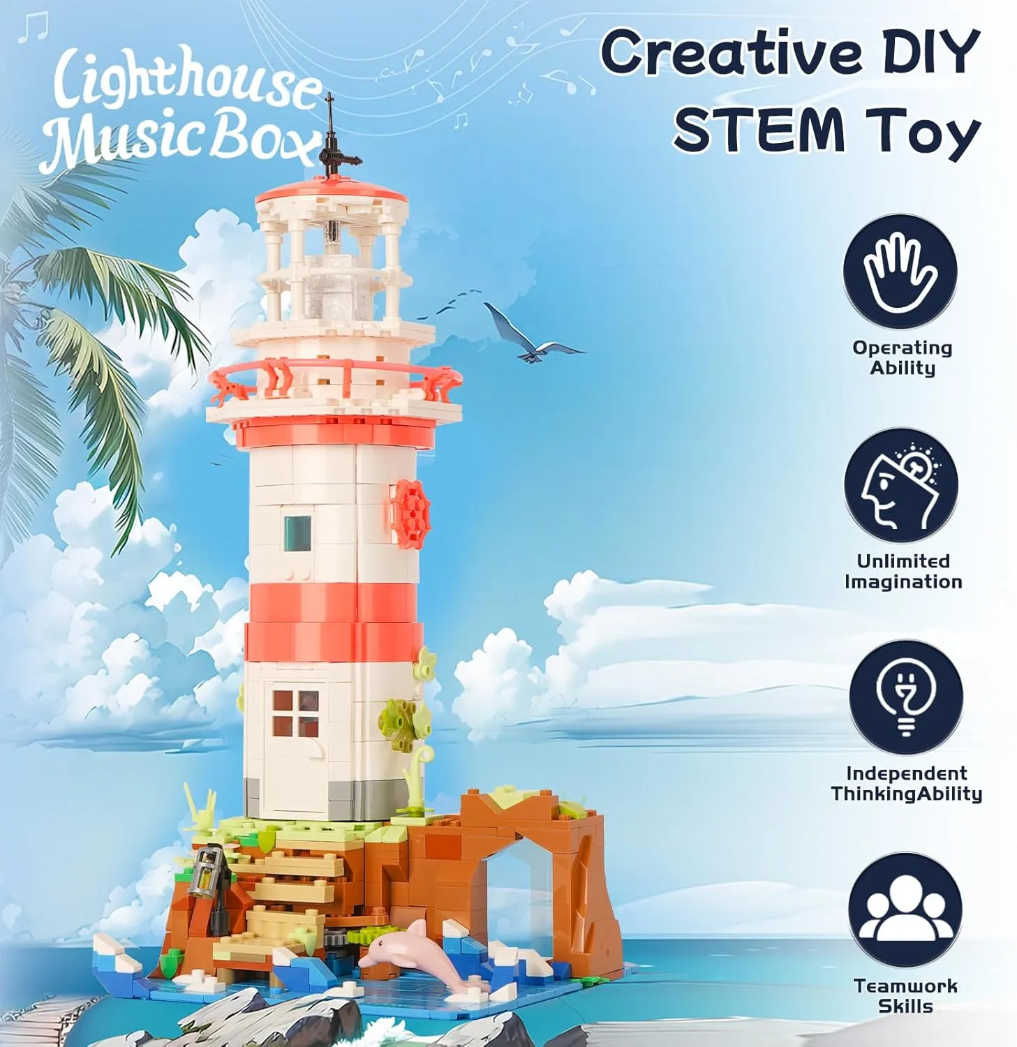 Toy Building Block Set, Lighthouse with Music Box Small Bricks Kit, Creative Construction Mini Building Block, 3D Puzzle Hobbies Christmas Birthday Gift for Kids Boys Girls 8  909 PCS