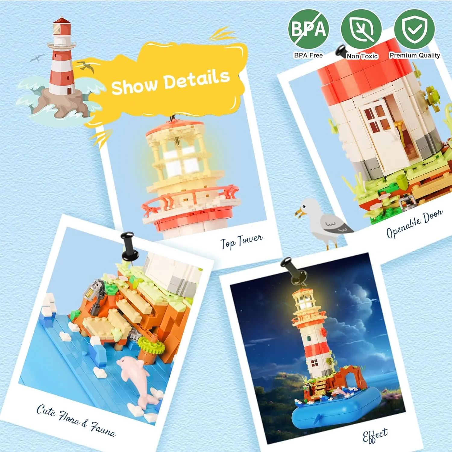 Toy Building Block Set, Lighthouse with Music Box Small Bricks Kit, Creative Construction Mini Building Block, 3D Puzzle Hobbies Christmas Birthday Gift for Kids Boys Girls 8  909 PCS