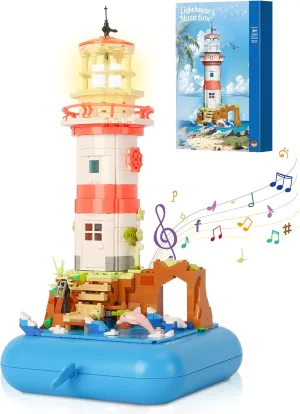 Toy Building Block Set, Lighthouse with Music Box Small Bricks Kit, Creative Construction Mini Building Block, 3D Puzzle Hobbies Christmas Birthday Gift for Kids Boys Girls 8  909 PCS