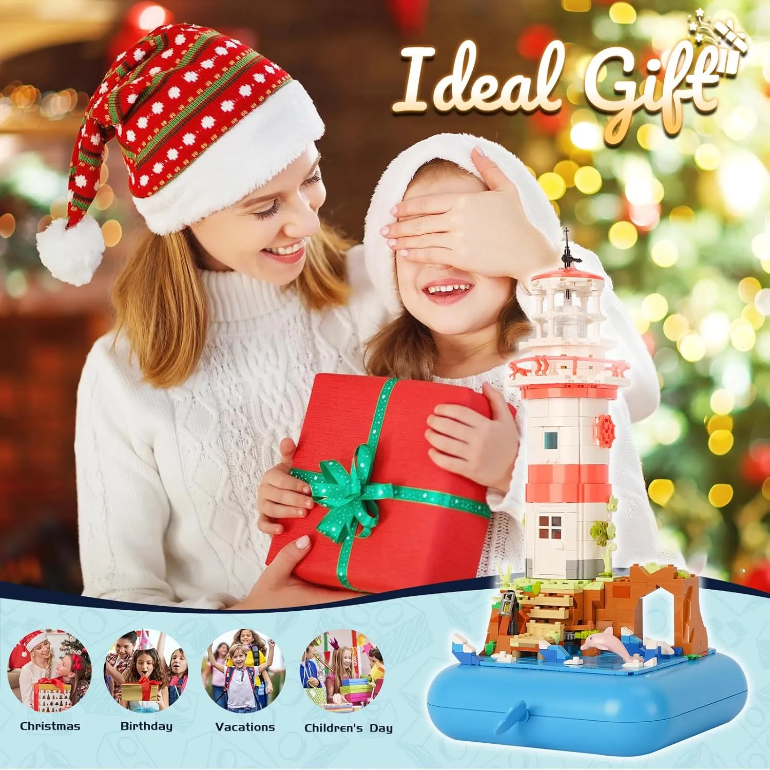 Toy Building Block Set, Lighthouse with Music Box Small Bricks Kit, Creative Construction Mini Building Block, 3D Puzzle Hobbies Christmas Birthday Gift for Kids Boys Girls 8  909 PCS