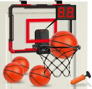 TOY Life Over The Door Basketball Hoop for Kids, Teens, Adults - Indoor Mini Hoop for Room, Office with 4 Balls - Basketball Goal