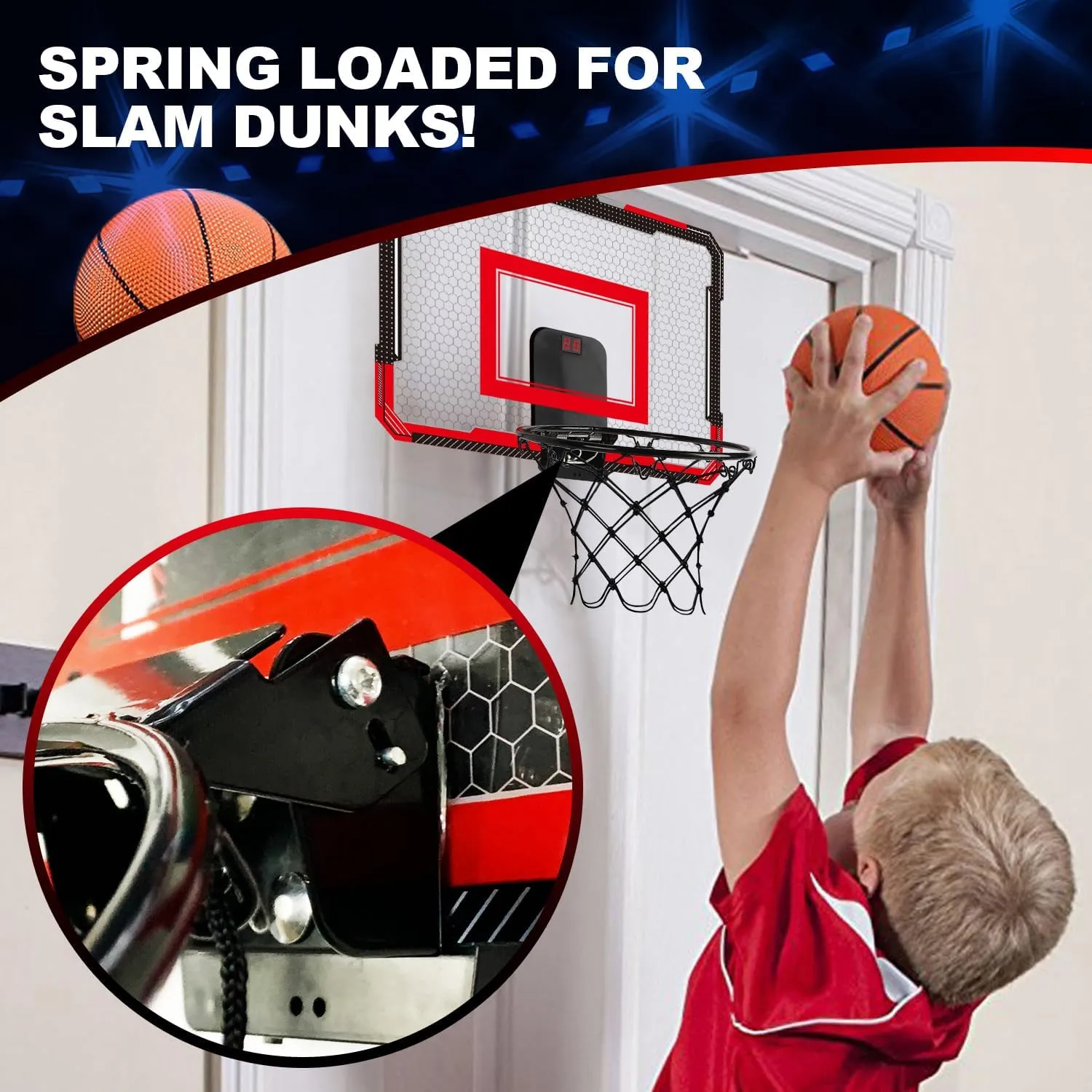 TOY Life Over The Door Basketball Hoop for Kids, Teens, Adults - Indoor Mini Hoop for Room, Office with 4 Balls - Basketball Goal