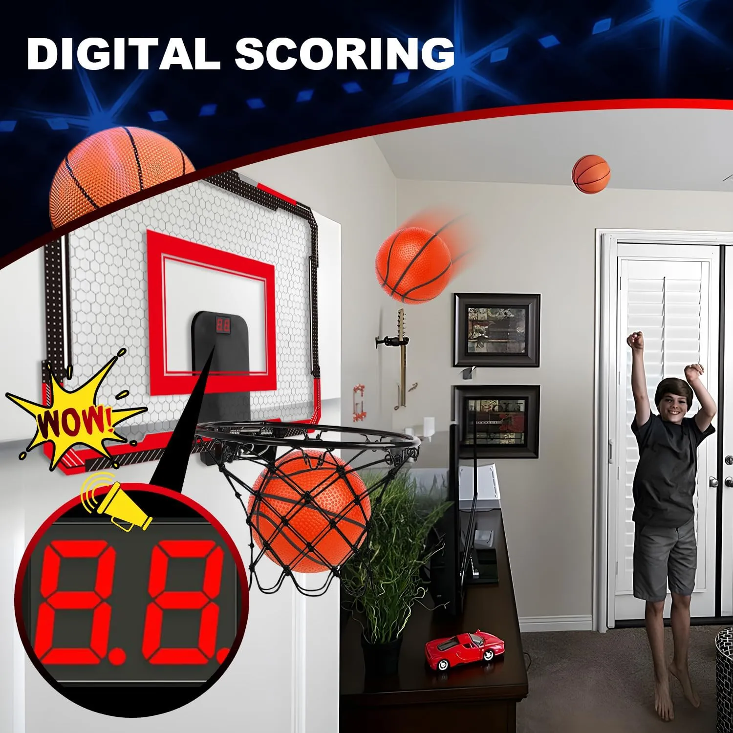 TOY Life Over The Door Basketball Hoop for Kids, Teens, Adults - Indoor Mini Hoop for Room, Office with 4 Balls - Basketball Goal