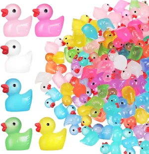 TOYANDONA 150pcs Luminous Mini Resin Ducks, 10 Colors Miniature Ducks Tiny Glow in The Dark Ducks for Dollhouse Aquarium Micro Landscape Fairy Garden Hide and Seek Prank