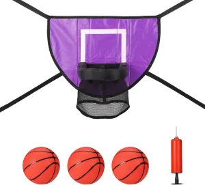 Trampoline Basketball Hoop Attachment Set Net, Universal Basketball Goal for Trampoline with 3 Mini Basketball and 1 Pump, Easy Installation Trampoline Accessories for Basketball (Purple)
