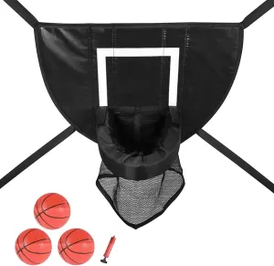 Trampoline Basketball Hoop Attachment, Trampoline Basketball Hoop with 3 Mini Basketballs and Pump,Soft Materials & Waterproof Trampoline Accessory for Most Ages (Black)