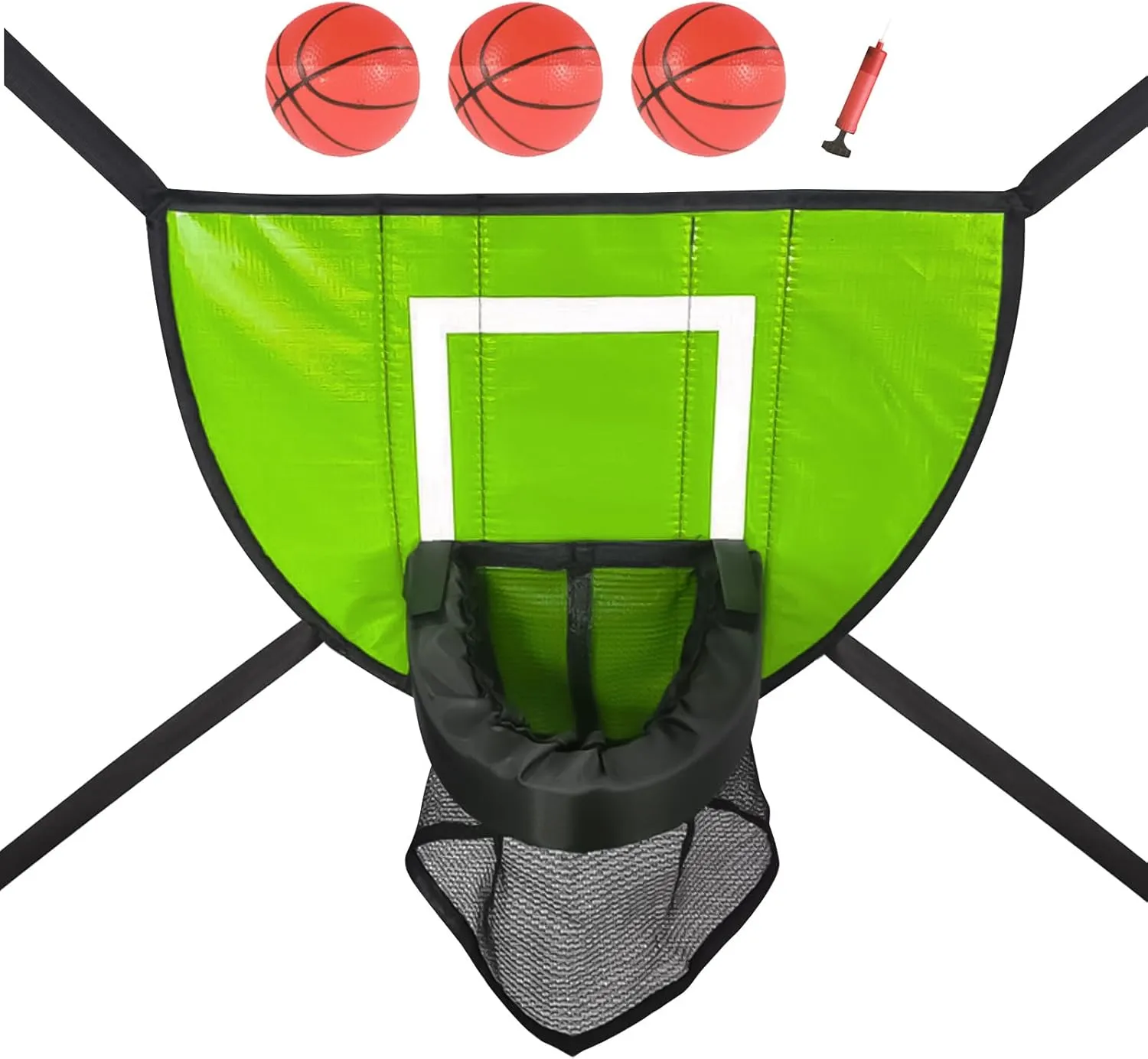 Trampoline Basketball Hoop Attachment, Trampoline Basketball Hoop with 3 Mini Basketballs and Pump,Soft Materials & Waterproof Trampoline Accessory for Most Ages (Green)