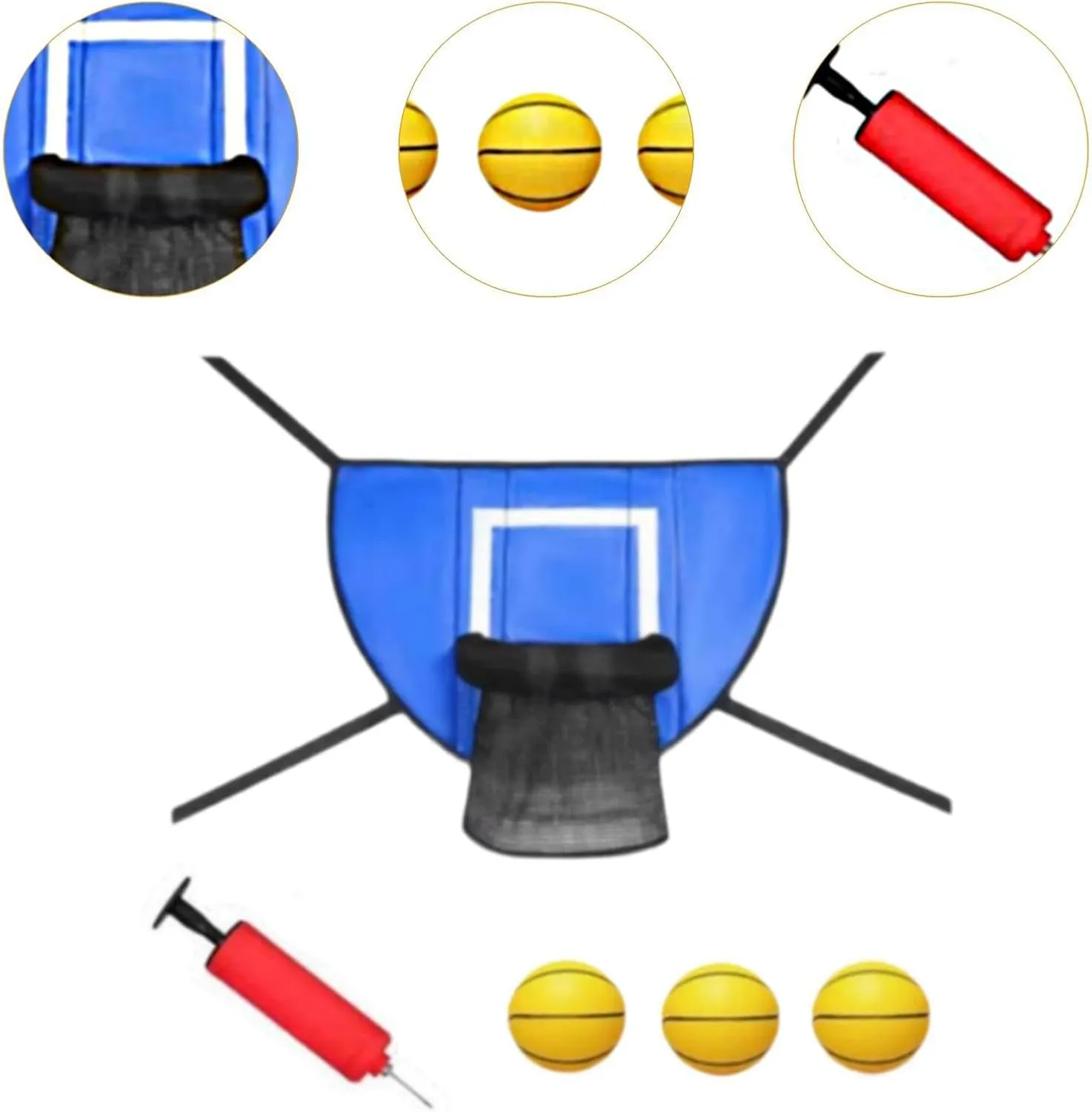 Trampoline Basketball Hoop Set Basketball Goal Sports Toy Easy Install with 3 Mini Balls and 1 Pump for Kids Adults