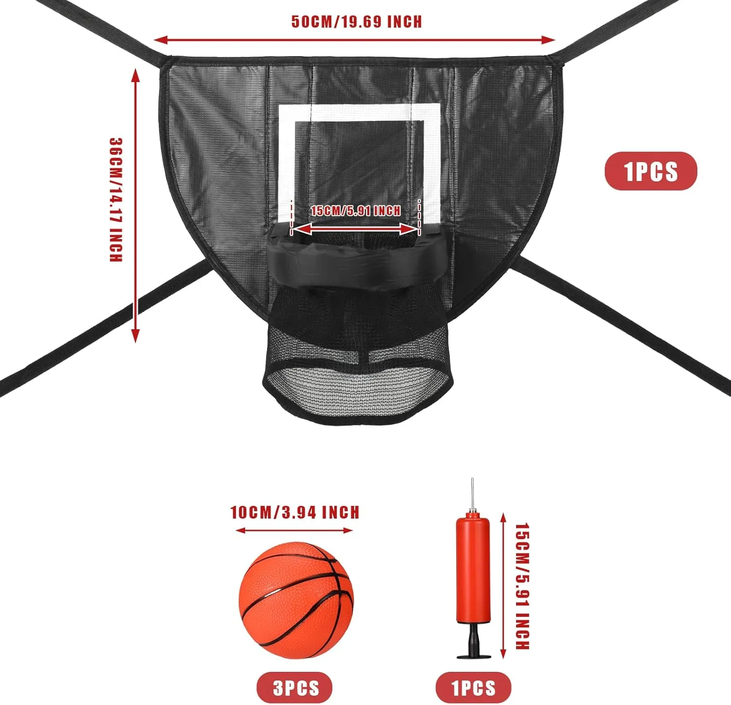 Trampoline Basketball Hoop Set, Trampoline Basketball Hoop Attachment Waterproof Basketball Goal for Trampoline Soft Basketball Game Accessories for All Ages Basketball Lovers