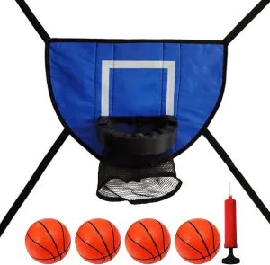 Trampoline Basketball Hoop – Soft Foam Hoop Frame | Includes 4 Mini Balls & Air Pump, Elastic Net, Easy Attachment to Trampoline Rail, Outdoor/Indoor Garden Game Accessory for Kids & Families