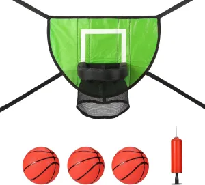 Trampoline Basketball Hoop with 3 Basketballs & Pump, Mini Basketball Hoop for Kids Waterproof Basketball Goal Soft Basketball Game Set Attachment for All Ages Basketball Lovers (Green)
