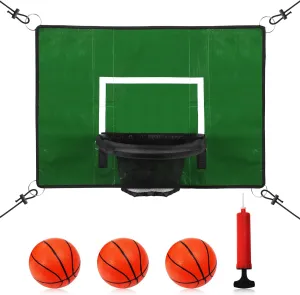 Trampoline Basketball Hoop, with Mini Basketballs and Inflator, Breakaway Rim for Dunking Square Trampoline Basketball Attachment Trampoline Accessory for Kids Adults Indoor Outdoor