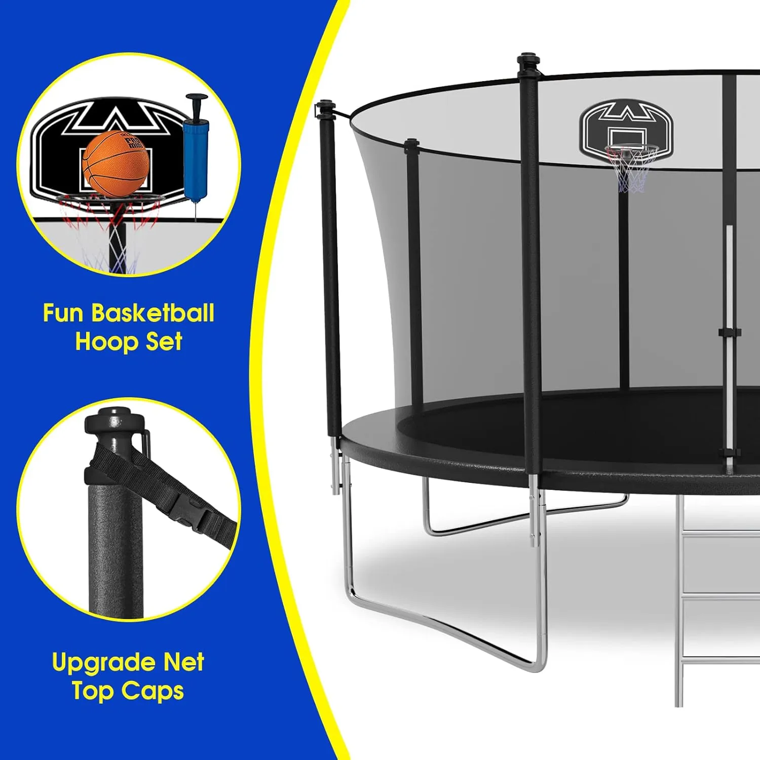 Tranpoline 1500LBS 16 15 14 12 10 8 FT Tranpoline for 7-10 Kids and Adults, Windproof Outdoor Tranpoline with Enclosure Net, Basketball Hoop, Easy to Install & Last Long - ASTM Approved
