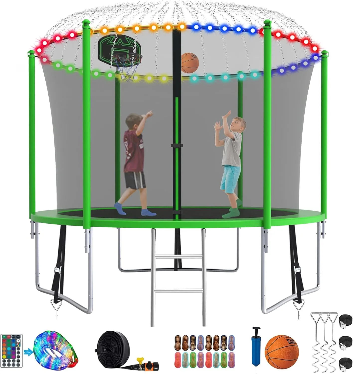 Tranpoline 1500LBS 16 15 14 12 10 8 FT Tranpoline for 7-10 Kids and Adults, Windproof Outdoor Tranpoline with Enclosure Net, Basketball Hoop, Easy to Install & Last Long - ASTM Approved