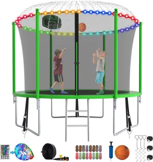 Tranpoline 1500LBS 16 15 14 12 10 8 FT Tranpoline for 7-10 Kids and Adults, Windproof Outdoor Tranpoline with Enclosure Net, Basketball Hoop, Easy to Install & Last Long - ASTM Approved