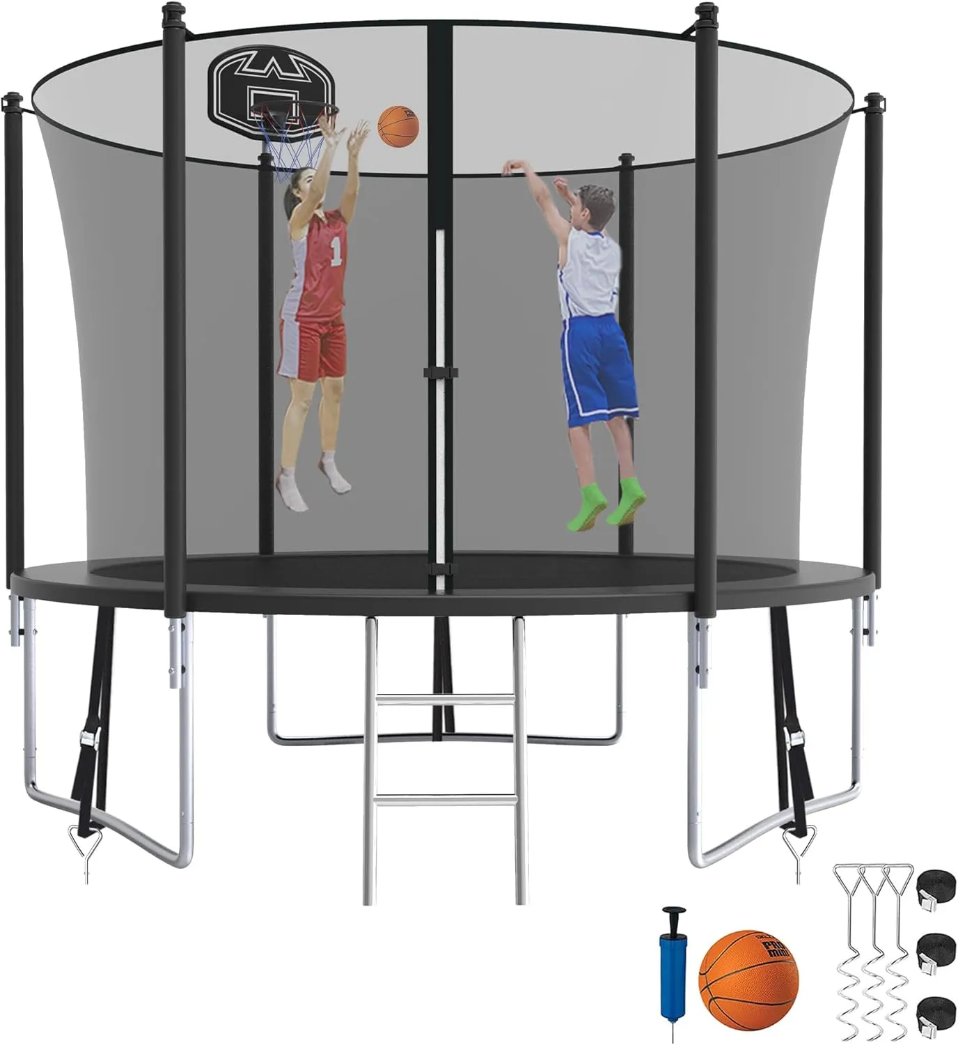 Tranpoline 1500LBS 16 15 14 12 10 8 FT Tranpoline for 7-10 Kids and Adults, Windproof Outdoor Tranpoline with Enclosure Net, Basketball Hoop, Easy to Install & Last Long - ASTM Approved