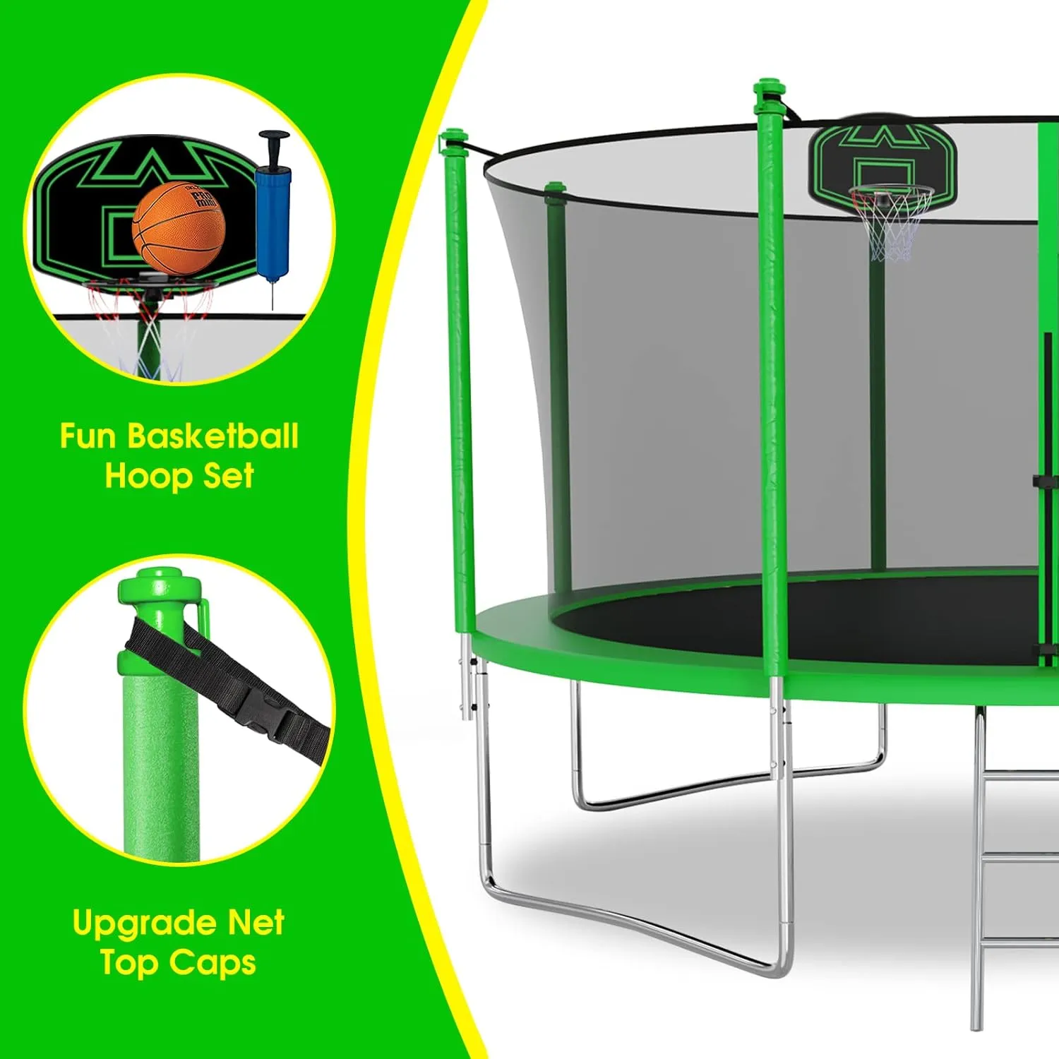 Tranpoline 1500LBS 16 15 14 12 10 8 FT Tranpoline for 7-10 Kids and Adults, Windproof Outdoor Tranpoline with Enclosure Net, Basketball Hoop, Easy to Install & Last Long - ASTM Approved
