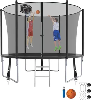 Tranpoline 1500LBS 16 15 14 12 10 8 FT Tranpoline for 7-10 Kids and Adults, Windproof Outdoor Tranpoline with Enclosure Net, Basketball Hoop, Easy to Install & Last Long - ASTM Approved