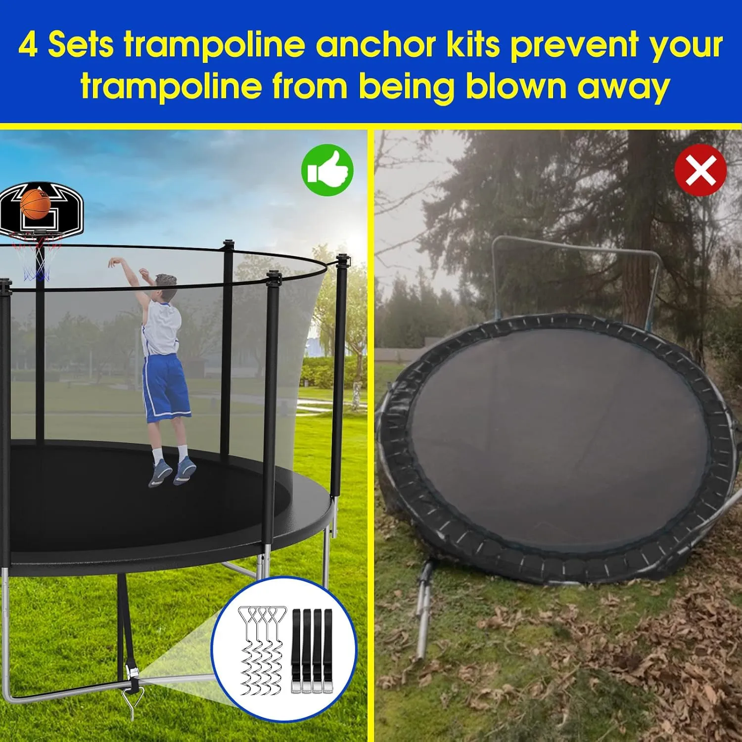 Tranpoline 1500LBS 16 15 14 12 10 8 FT Tranpoline for 7-10 Kids and Adults, Windproof Outdoor Tranpoline with Enclosure Net, Basketball Hoop, Easy to Install & Last Long - ASTM Approved