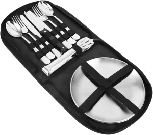 Travel Cutlery Set 10pc Stainless Steel Camping Utensils Compact Picnic Tableware Storage Bag