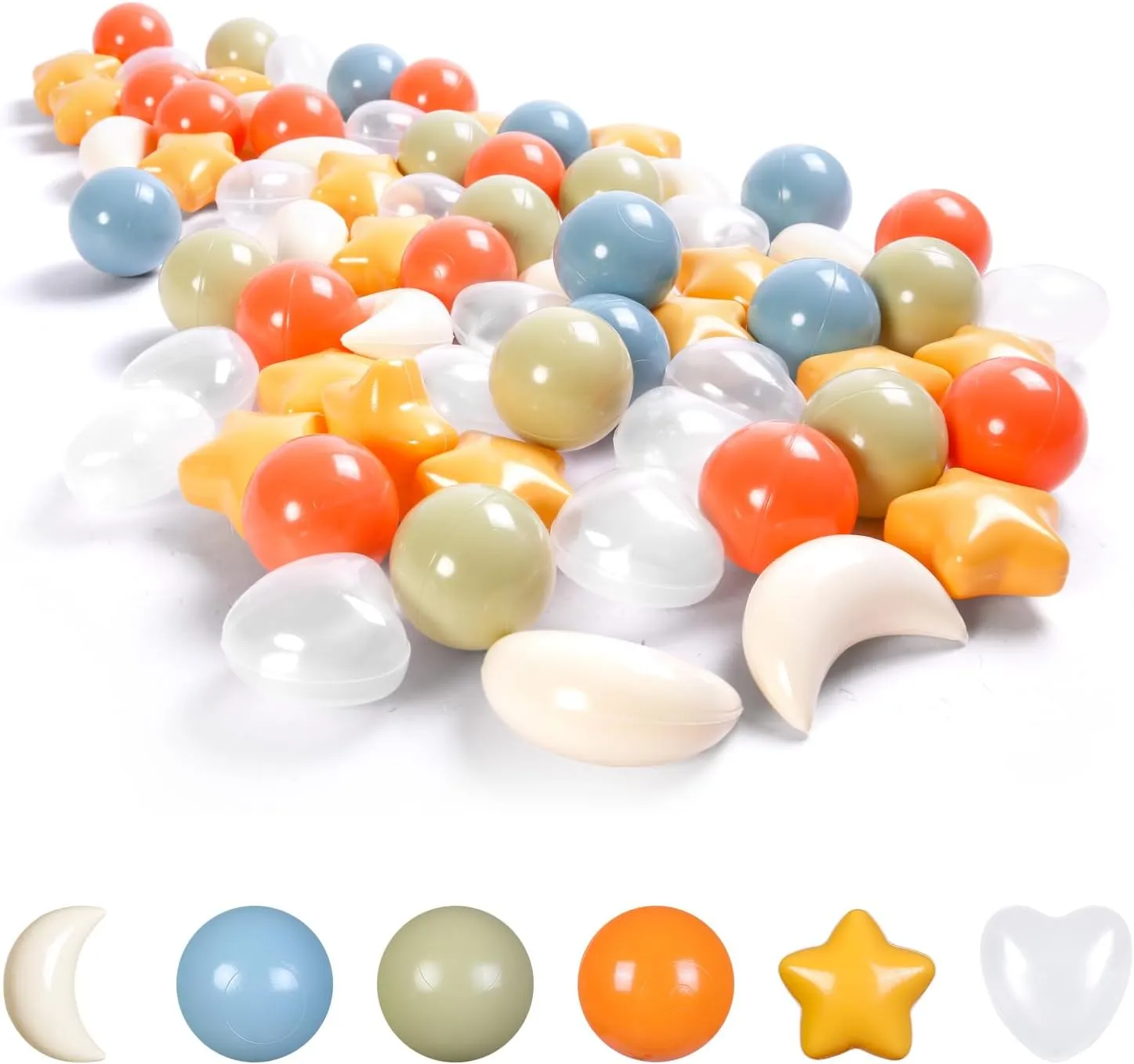 TRENDPLAY Star Ball Pit Balls 100-Piece Set: Vibrant Mix of Shapes - Larger Star Heart Shapes for Kids, Perfect for Parties, Playtime, Small or Medium