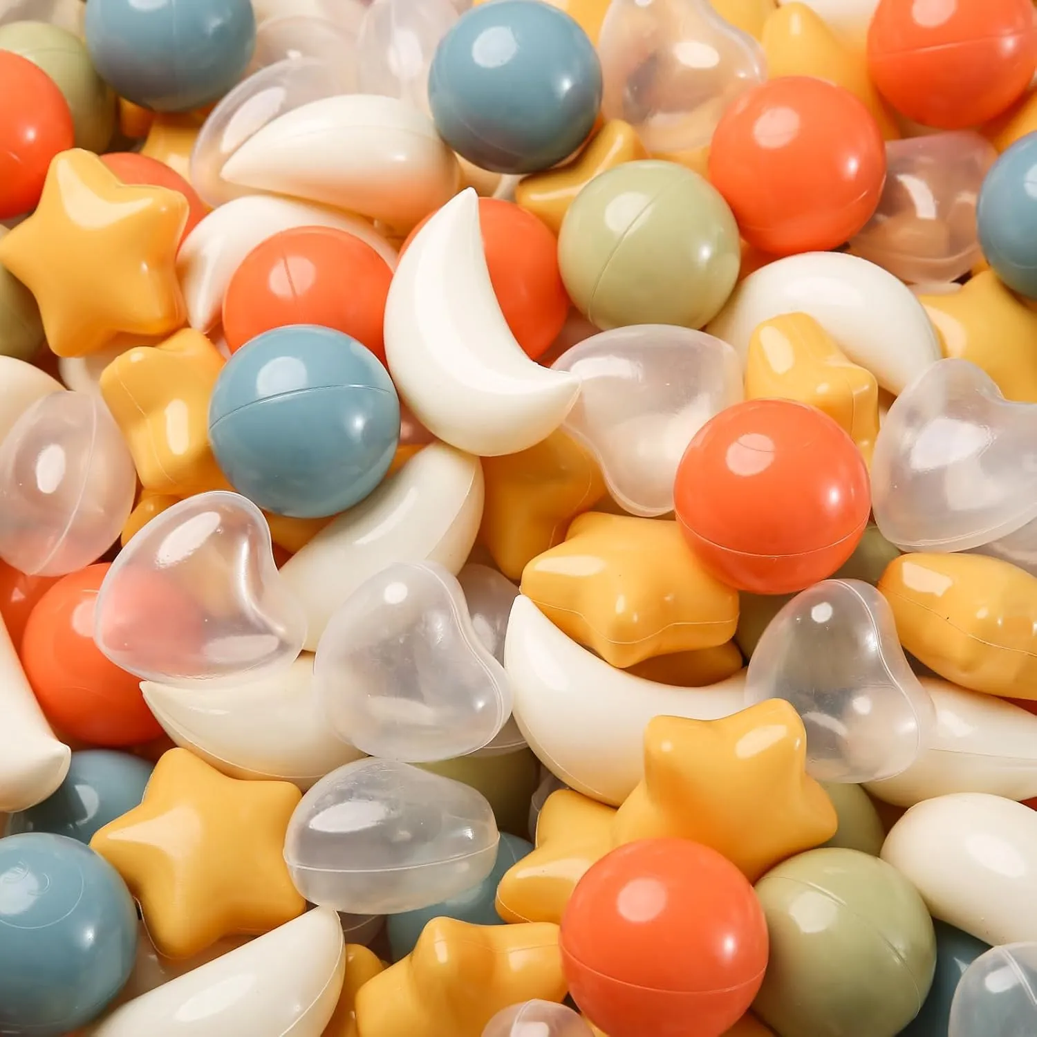 TRENDPLAY Star Ball Pit Balls 100-Piece Set: Vibrant Mix of Shapes - Larger Star Heart Shapes for Kids, Perfect for Parties, Playtime, Small or Medium