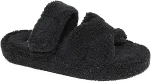TRENDSUP Open Toe Slippers for Women, Adjustable, Memory Foam, Fuzzy Fur Lining, Non Slip Sole