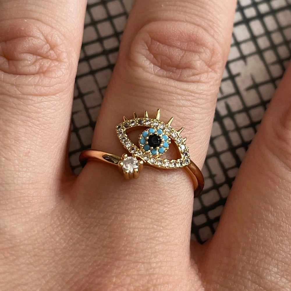 Trendy Evil Eye Ring for Women – Open Adjustable Turkish Design Jewelry™