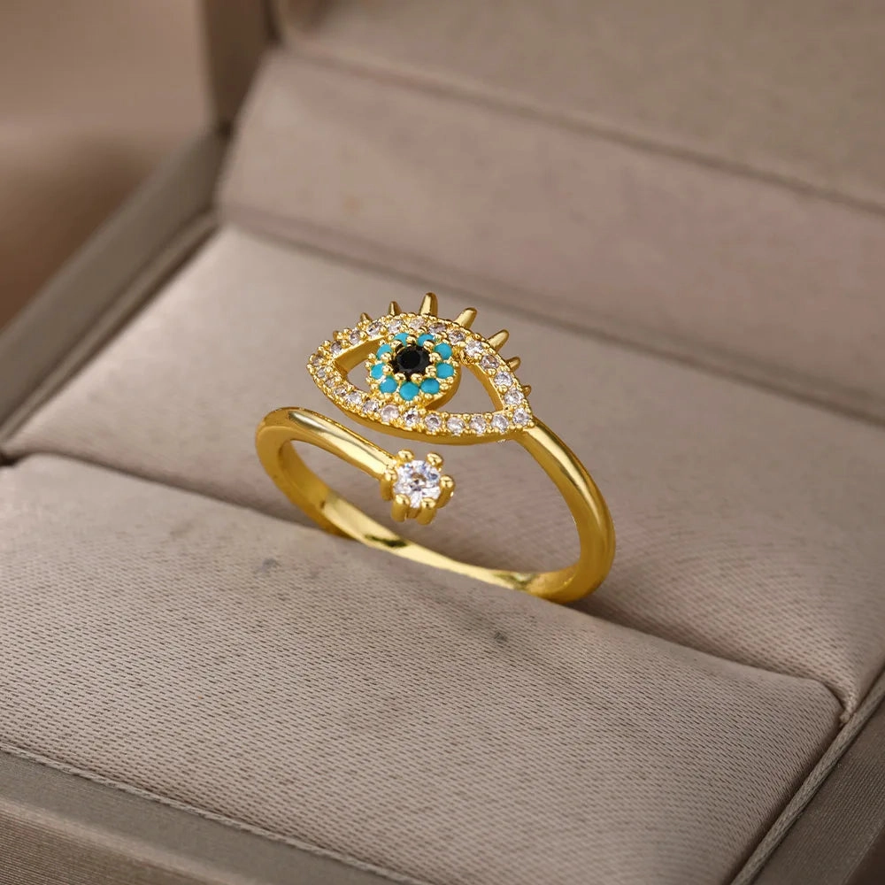 Trendy Evil Eye Ring for Women – Open Adjustable Turkish Design Jewelry™