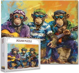 Tucocoo 1000 Piece Jigsaw Puzzles for Adults Guitar Monkey Painting Jigsaw Puzzle Funny Animal 1000 Pieces Puzzles for Challenging Family Activity Game Happy Musical Art Wall Decor DIY Puzzle Gifts