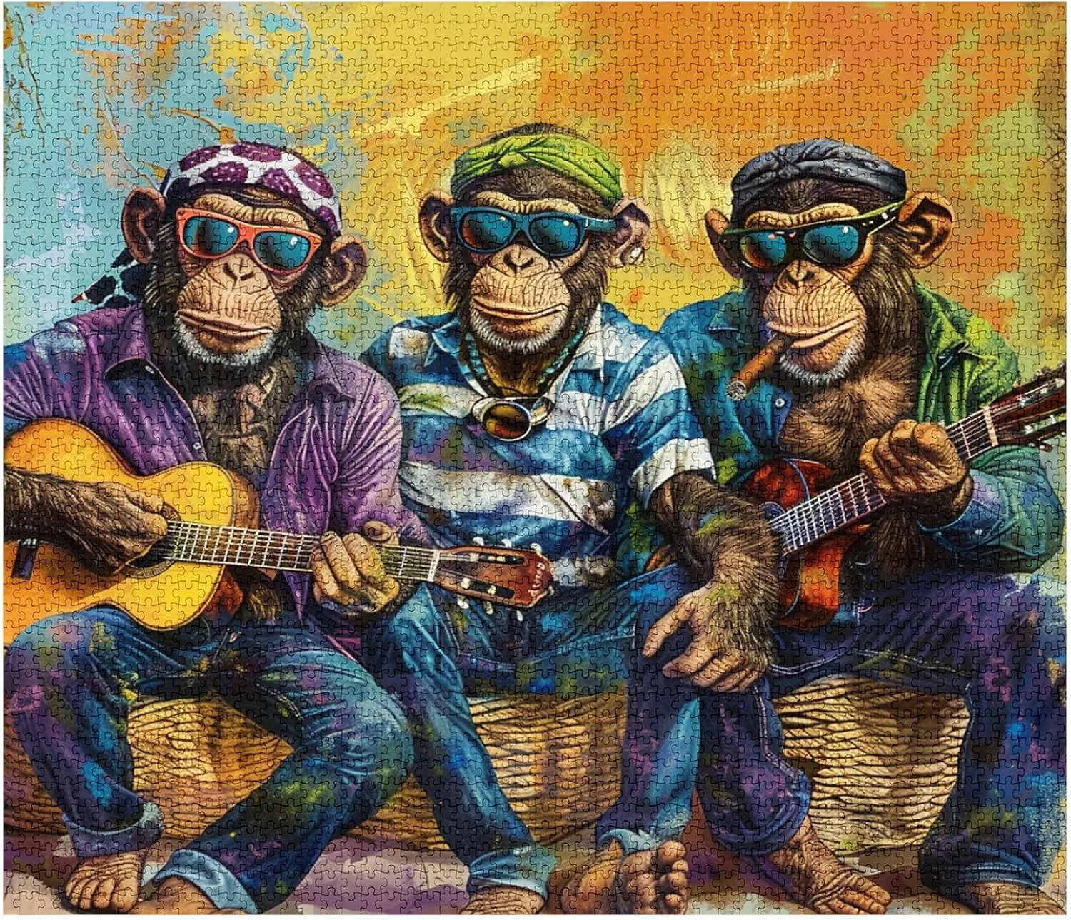 Tucocoo 1000 Piece Jigsaw Puzzles for Adults Guitar Monkey Painting Jigsaw Puzzle Funny Animal 1000 Pieces Puzzles for Challenging Family Activity Game Happy Musical Art Wall Decor DIY Puzzle Gifts