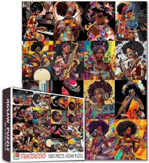 Tucocoo African Women Black Girl 1000 Piece Jigsaw Puzzle for Adults Playing Musical Art Puzzles, Africa Female DIY Crafts Puzzle Challenging Family Games, Educational Toys for Teens Gifts Wall Decor