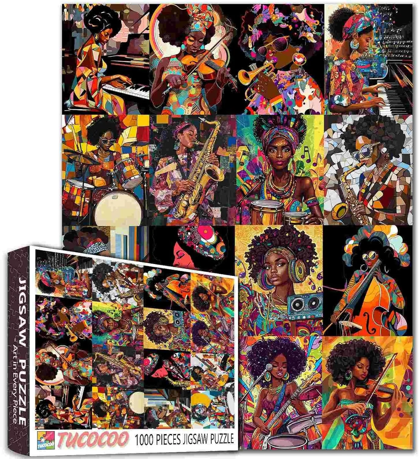 Tucocoo African Women Black Girl 1000 Piece Jigsaw Puzzle for Adults Playing Musical Art Puzzles, Africa Female DIY Crafts Puzzle Challenging Family Games, Educational Toys for Teens Gifts Wall Decor