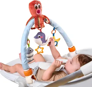 TUMAMA Clip-On Crib Activity Arch Toy, Stroller Car Seat Hanging Toy, Newborn Plush Octopus Toy, Travel Play Arch with 3 Sensory Hanging Soft Toys
