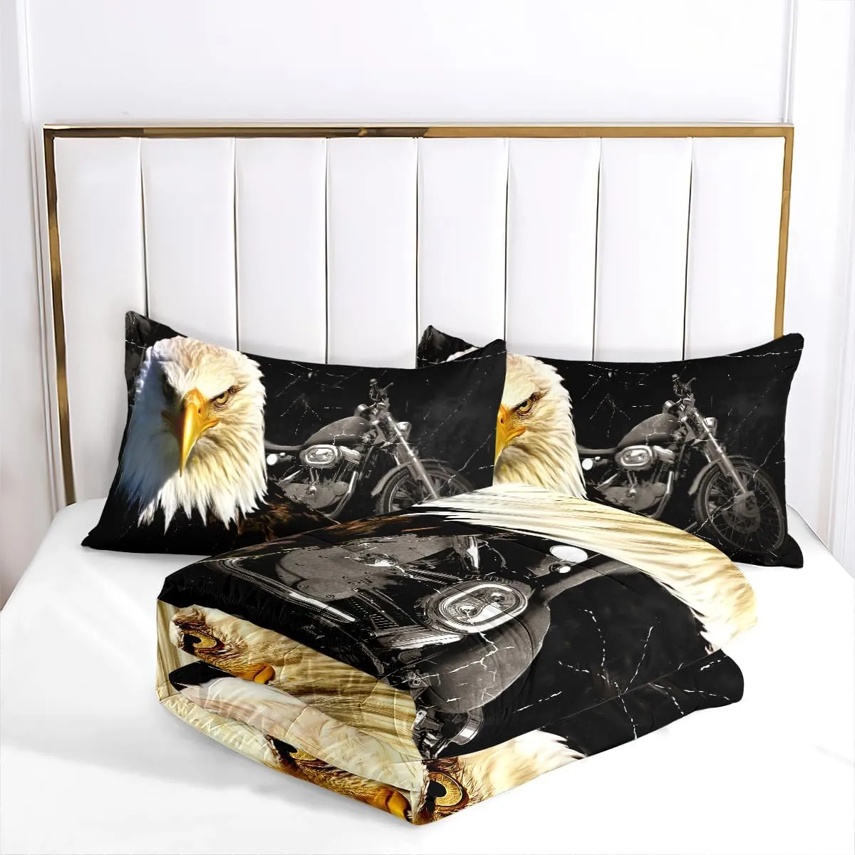 Twin Comforter Set - 3D Black Eagle Twin Bedding Comforter Set 3 Pieces for All Seasons, 1 Comforter (68"x88") and 2 Pillow Shams (20"x26")