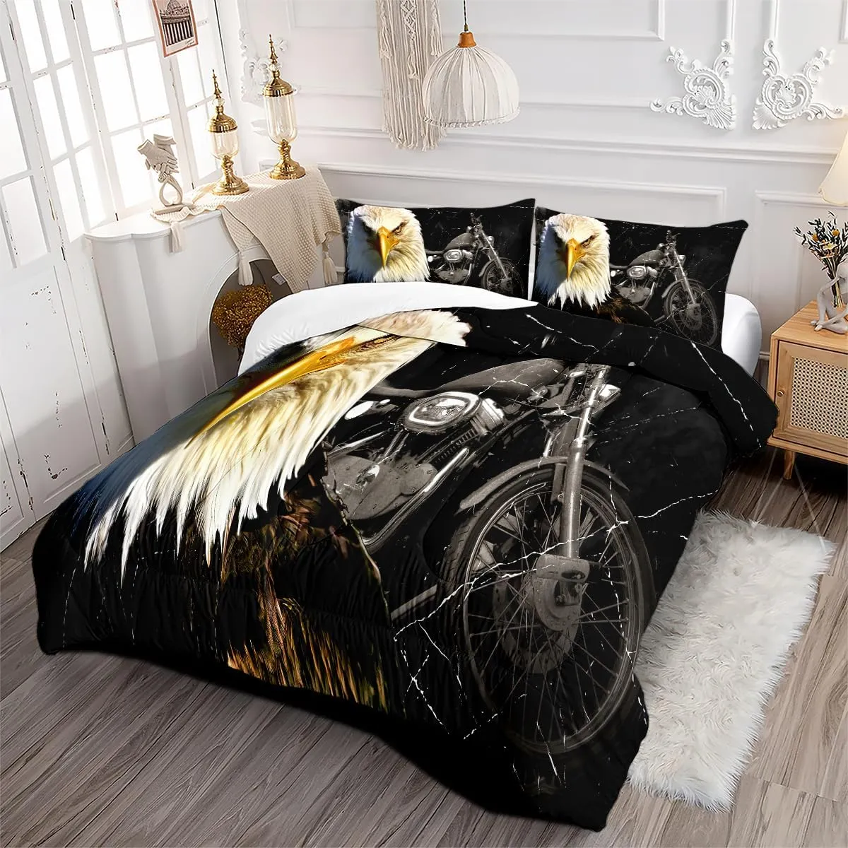 Twin Comforter Set - 3D Black Eagle Twin Bedding Comforter Set 3 Pieces for All Seasons, 1 Comforter (68"x88") and 2 Pillow Shams (20"x26")