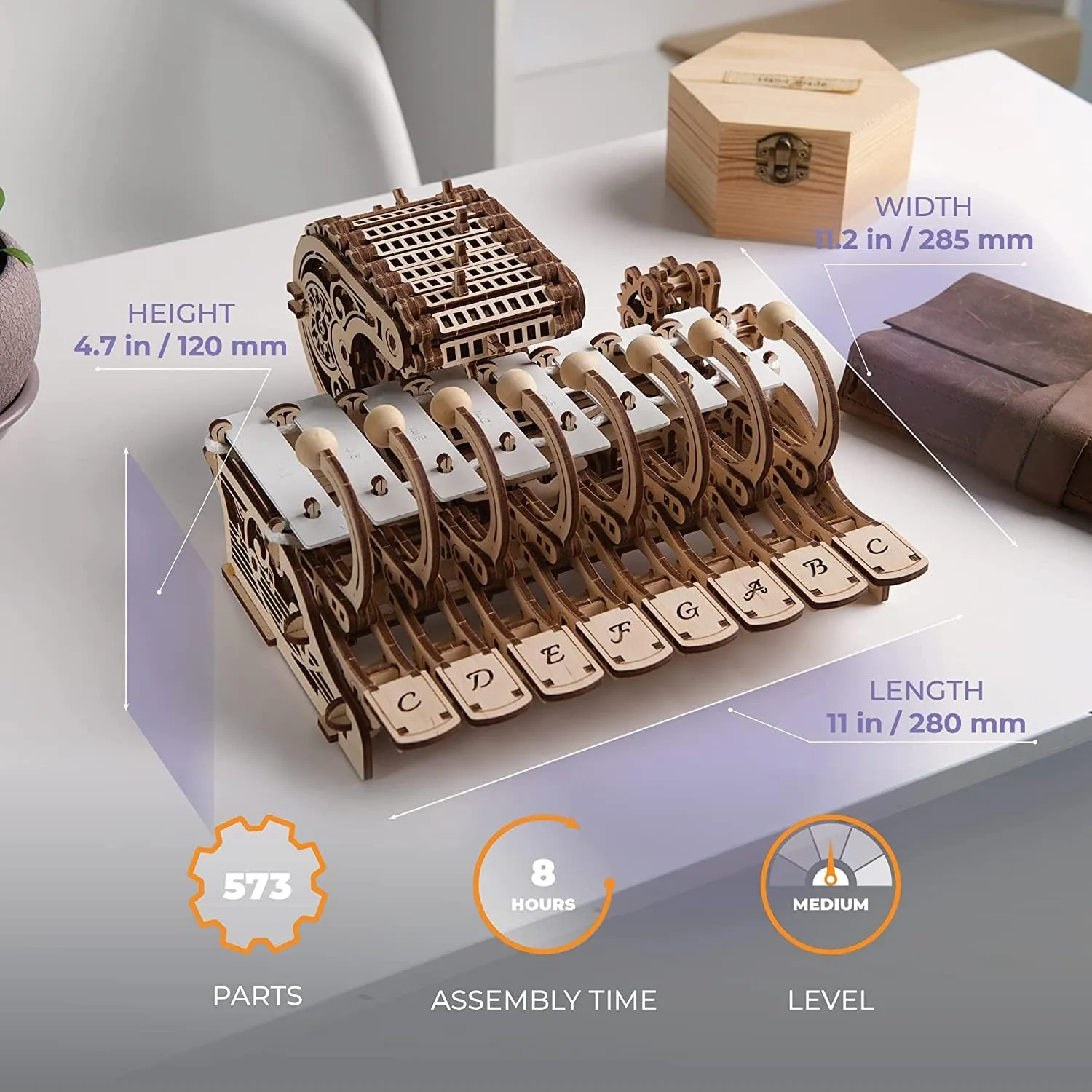 UGEARS Celesta 3D Mechanical Puzzle - Multifunctional Musical Instrument with Piano, Music Box and Xylophone - 3D Wooden Puzzle for Adults and Children - Musical Model