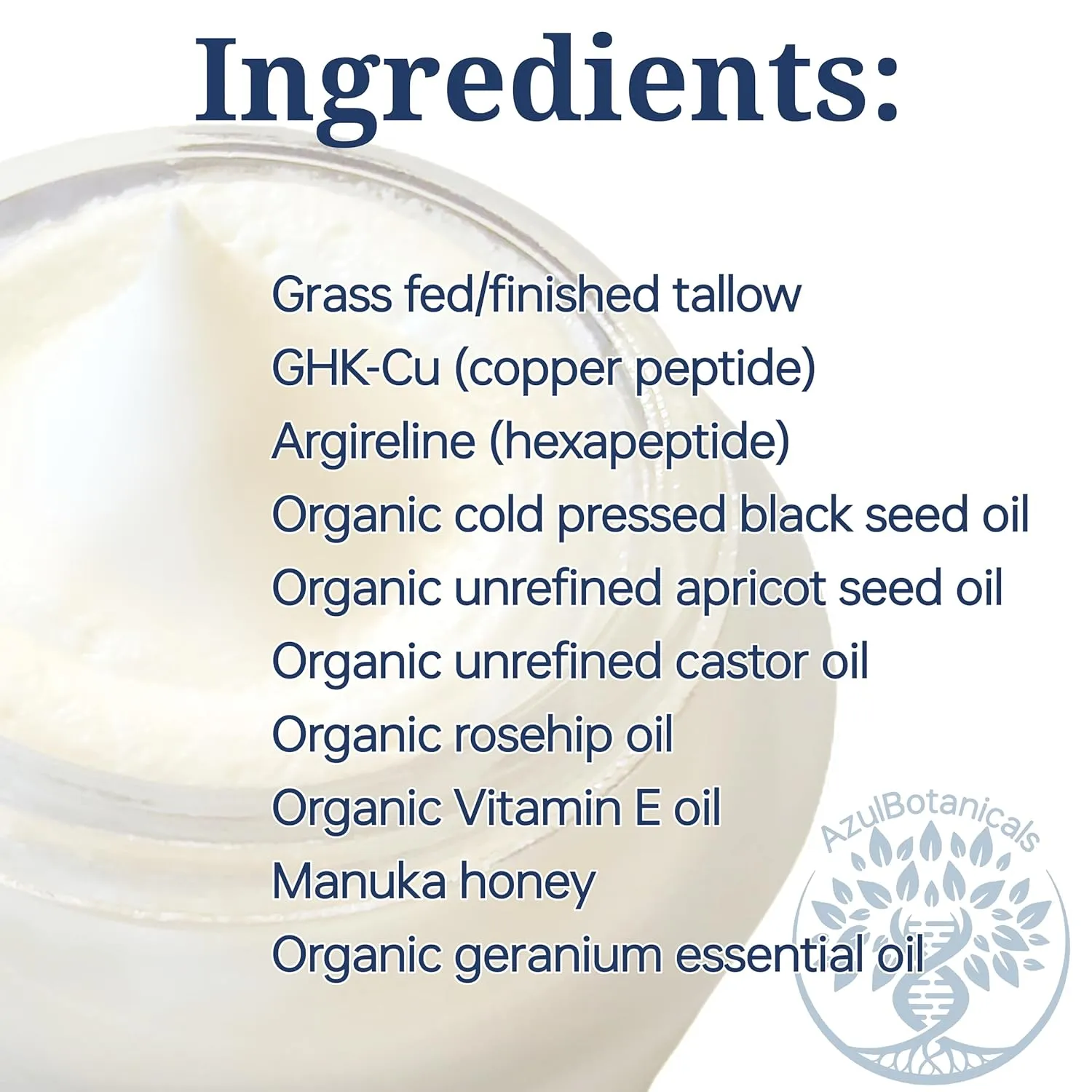 Ultimate Anti-Aging Tallow Balm Made with Organic Ingredients and Infused with Copper Peptide (GHK-Cu) and Argireline Hexapeptide, Black Seed Oil, Apricot Seed Oil