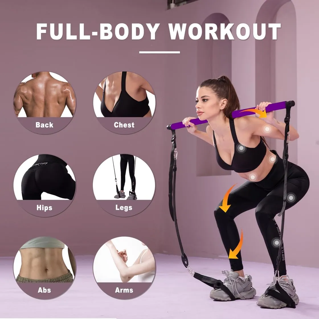 Ultimate Pilates bar kit.Multiple Fitness bar with Resistance Bands, Ab Rollers. Core Strength Training Equipment. Squat Machine for Men and Women. Portable Home Gym