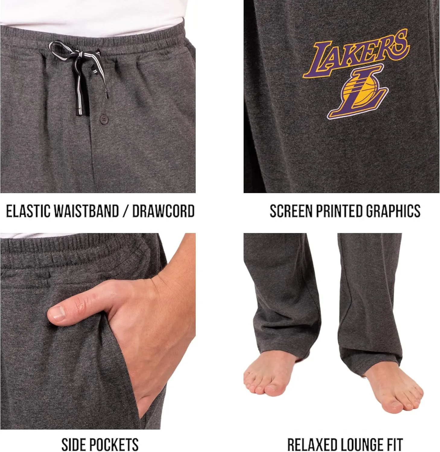 Ultra Game Men's NBA Official Sleepwear Super Soft Pajama Loungewear Pants