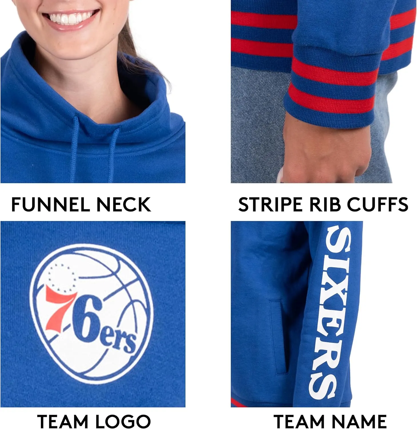 Ultra Game Women's NBA Official Super Soft Pullover Hoodie Funnel Sweatshirt