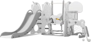 UNICOO® Toddler Slide and Swing Set, Indoor & Outdoor Toys for Toddlers 3  w/Basketball Hoop, Toddler Slide Playset, Kids Swing Playground Combination for Boys & Girls (8 in 1 - White Grey)