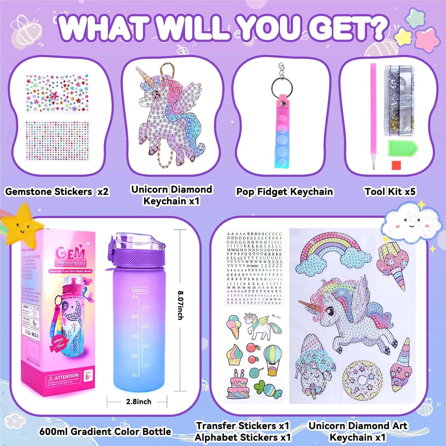 Unicorn Diamond Art Kits for Girls - Decorate Your Own Water Bottle Kits for Kids Ages 5-12 Girls - Painting Arts Crafts Toys for 6 7 8 9 10 Year Old Girl Birthday Gifts Graduation Gifts