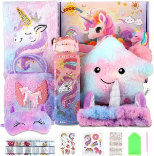 Unicorn Gifts Toys for Girls Age 4 5 6 7 8 9 10,Unicorn Toy with Light Up Plush Star Pillow Unicorn Diary with Lock for Girls Age 6-8 Eye Mask for Teens Girl Christmas Birthday Gifts Ideas