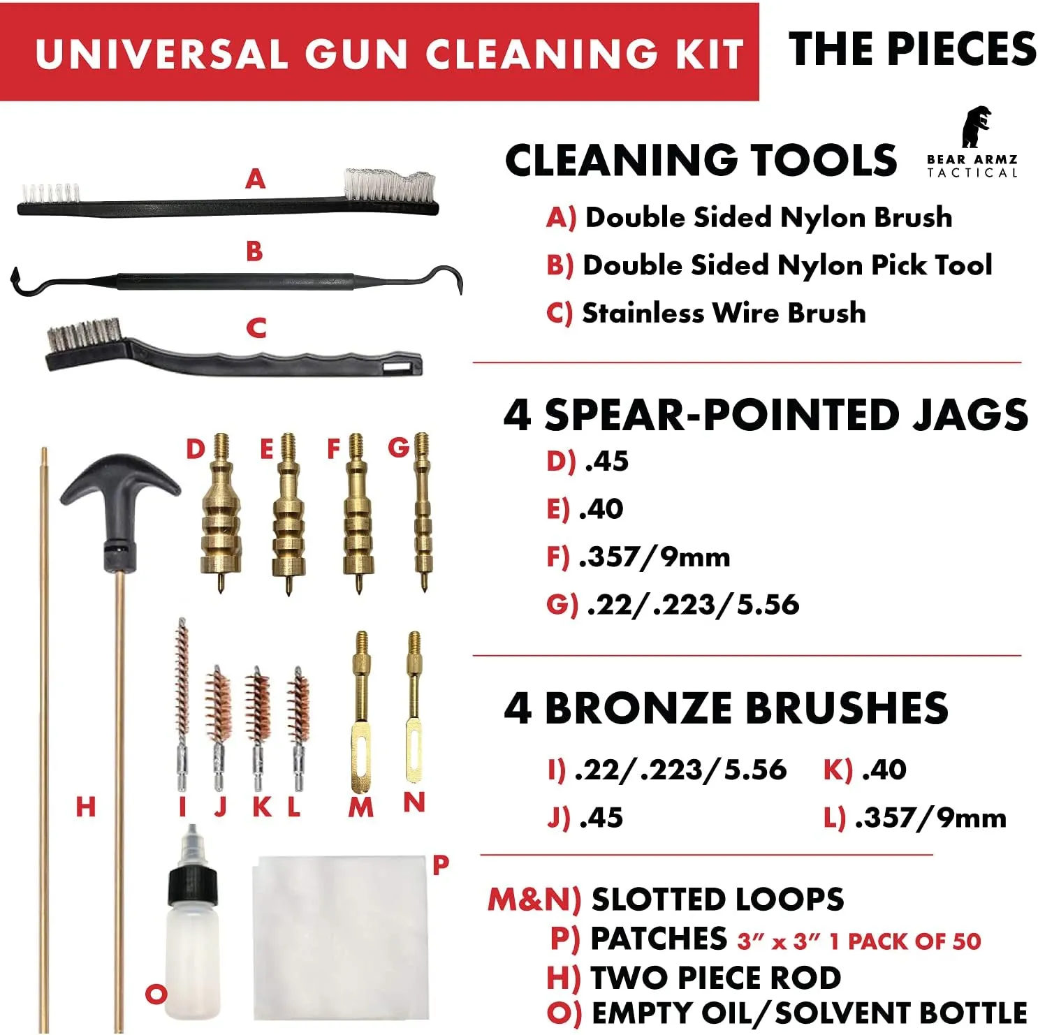 Universal Handgun Cleaning Kit | American Company | Gun Cleaning Kit for Calibers .22.357/9mm.38.40.45 | Compatible with Handguns, Revolvers, and Pistols | Hard Portable Case